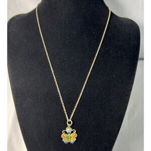 Dainty Cloisonné Butterfly Necklace 17" Spring ring Clasp Goldtone